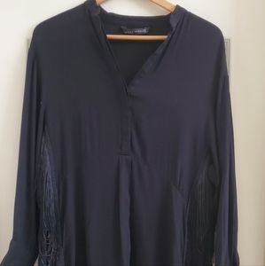 Zara Womens Black Long Sleeve Fringe Tunic Sz M